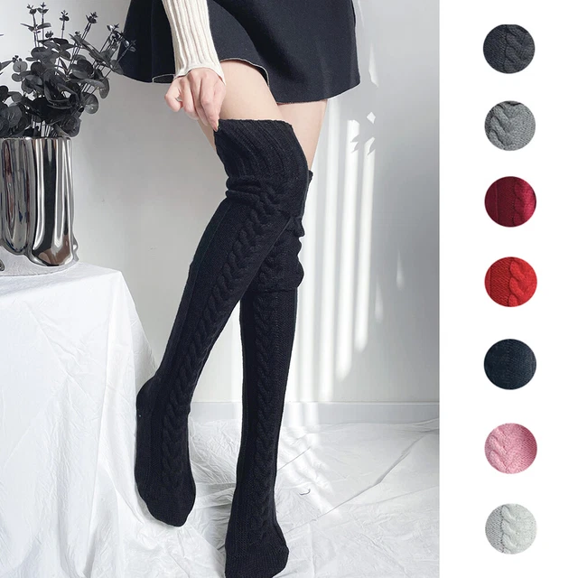 Womens Woolen Socks, Winter Thigh High Knitted Over The Knee Socks Girl Boot