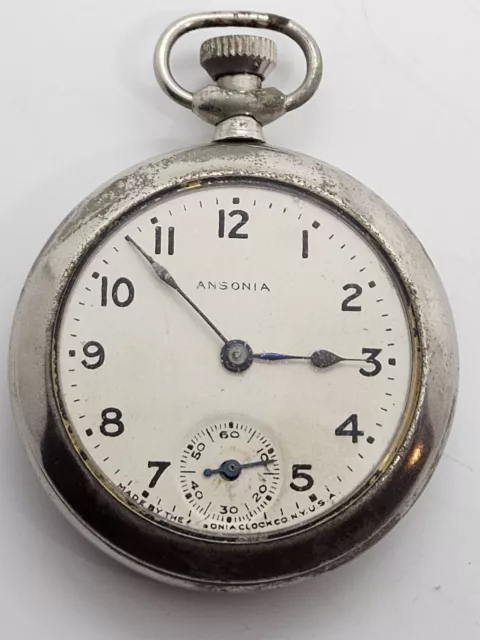 Antiguo Trabajo Ansonia Mecánico de Cuerda Hombre Victoriano Bolsillo Reloj 16s