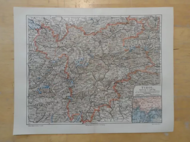 Orig.(1906) Lithographie Landkarte Tirol