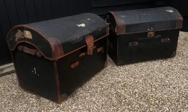 Victorian Black Canvas Dome Top Travel Trunk / Chest * 2 Available *