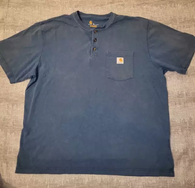 Carhartt Shirt XL Mens Relaxed Fit Crew Neck Pocket Button Up Blue Short Sleeve