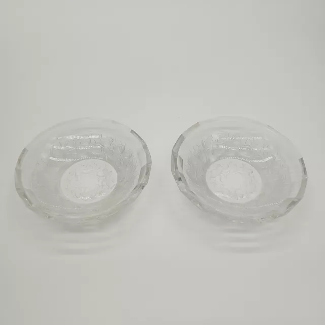 2 Etched Crystal Rose and Cherub Clear and Frosted Glass Trinket Tray