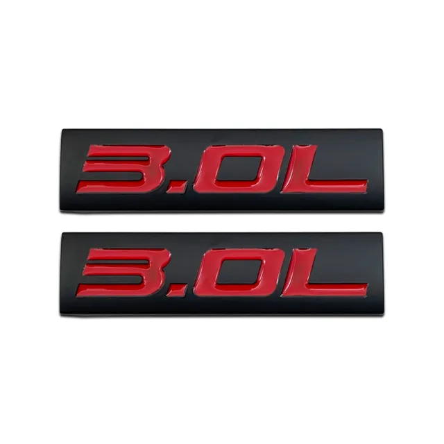 2x Metal Black & Red Fender Trunk 3.0L Emblem V6 V8 Engine Logo Car Badge Decal