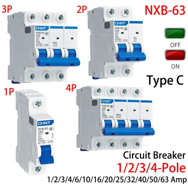 NXB-63 1/2/3/4 Pole 1,2,3,4,6,10-63A MCB Circuit Breaker Disconnector Type C 6kA