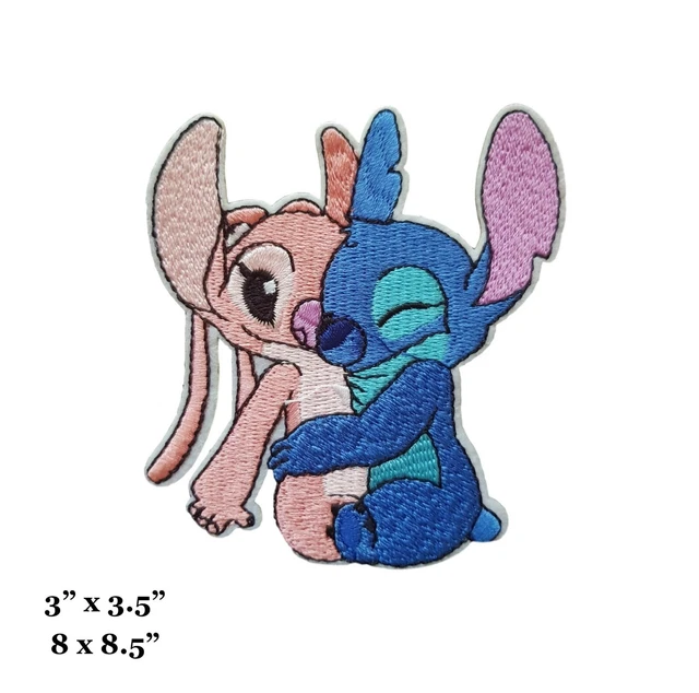LILO AND STITCH Stitch and Angel Hug Love Embroidered Iron On Patch EUR