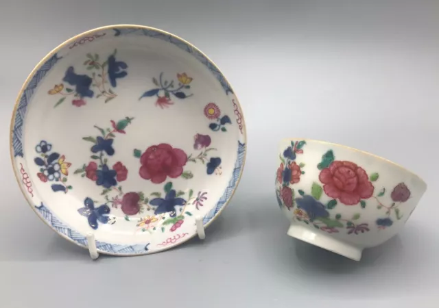 18th Century Chinese Famille Rose Tea Bowl & Saucer