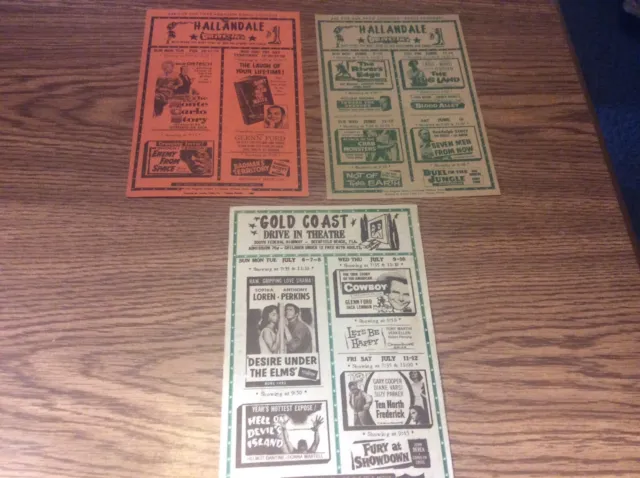 Vintage Lot of 3 Theater Drive-In Movie Playing Schedule Advertisement