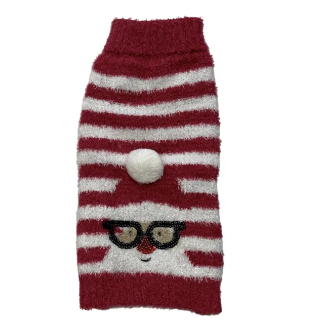 CYEOLLO Dog Christmas Sweater Red White Stripe Small Santa w/Glasses Pets Shirt