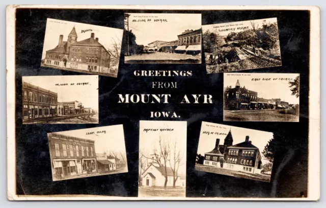 Mount Ayr IA A Few of Our Bldgs~The Square~IOOF~Jack's Place~Baptist~School RPPC