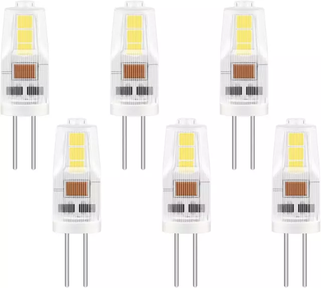 6 Pack Ampoule G4 LED, AC/DC 12V 2W Équivalent 20W Lampes Halogène, Blanc Froid