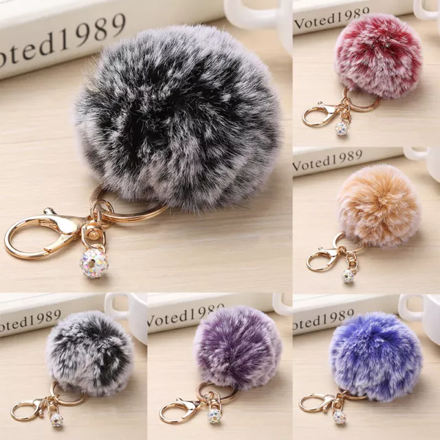 Faux Rabbit Fur Fluffy Pompoms Key Chain Bag Car Pendant Keyring Charm 113AU