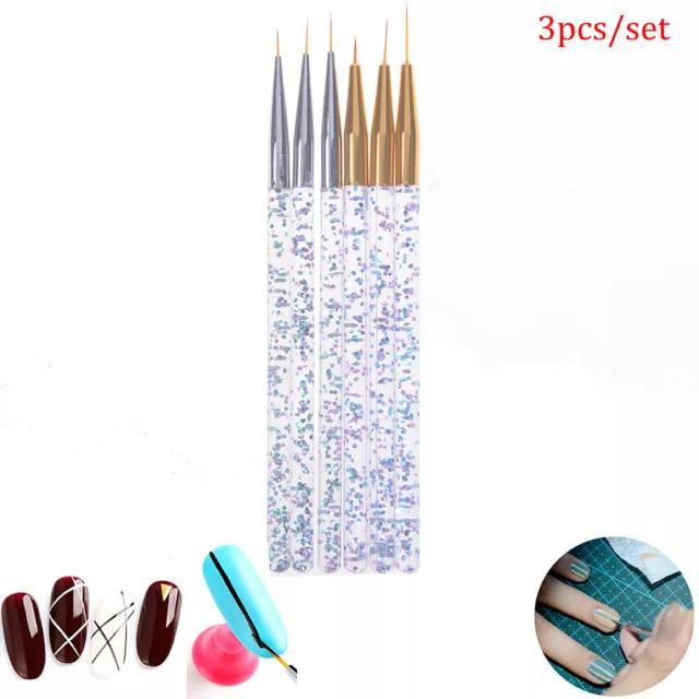 3PCS Nail Art Liner Brush Painting Drawing Lines Grid Acrylic Pen Diy Des'EL