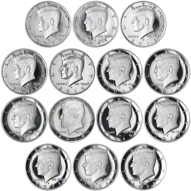 2010-2023 S Kennedy Half Dollar Gem DCam Proof Run 14 Coin Set CN-Clad US Mint