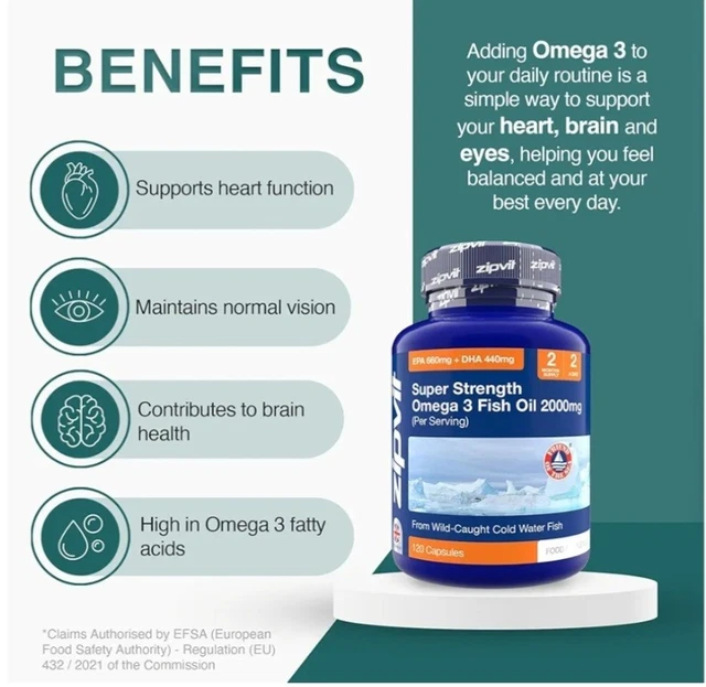 OMEGA 3 FISH Oil 2000mg - EPA 660mg DHA 440mg - Heart, Brain & Vision ...