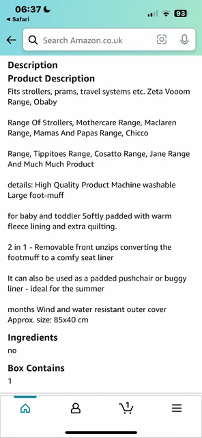 Baby Winter Footmuff Black Pushchair Buggy Warm Universal Fit Stroller Pram Cosy