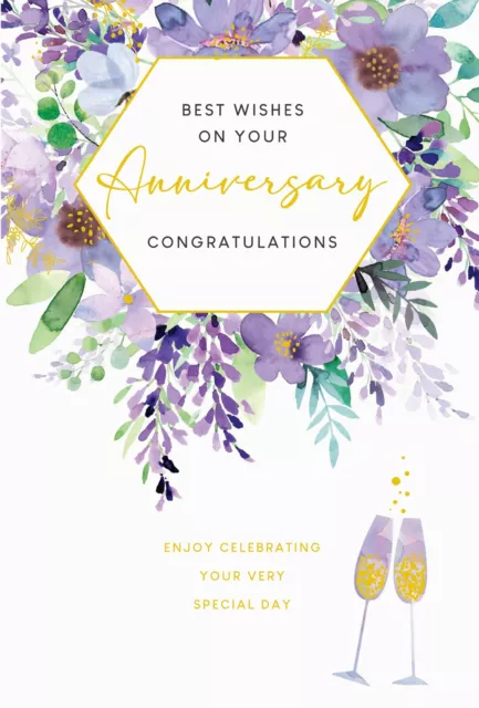 On Your Anniversary Card Champagne Flowers Foil Finish Lovely Verse