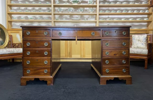 ⭐ORIGINAL 19th CENTURY ANTIQUE 22-DRAWER DOUBLE-SIDED MAHOGANY PARTNER'S DESK