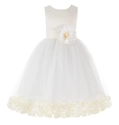 ekidsbridal Ivory Tulle Rose Floral Petals Toddler Flower Girl Dresses Bridal