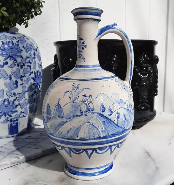 Dutch Delft German Faience pottery blue white ewer antique vtg vase pitcher jug