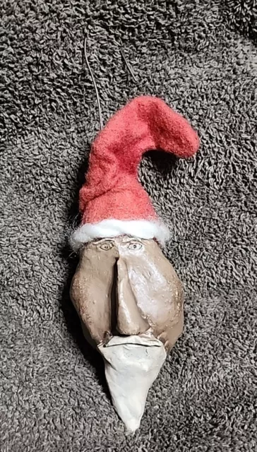 Primitive Style Clay Face Folk Art Santa Claus Ornament