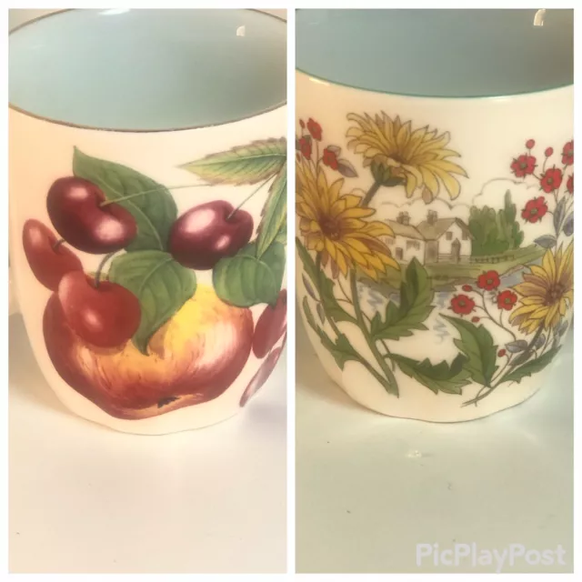 Set 2 English Fine Bone China Coffee Tea Mugs Cups Fruit Floral Springfield