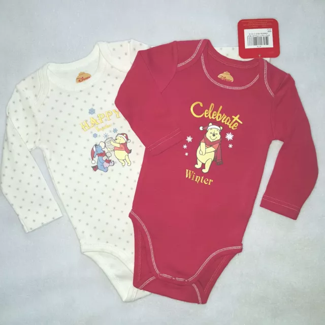 DISNEY BABY lot de 2 bodys bébé body WINNIE Fêtes 18 ou 23 mois rouge écru NEUF