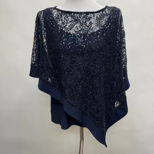 R & M Richards Poncho Top Large Navy Blue Sequins Evening Mother of the Bride