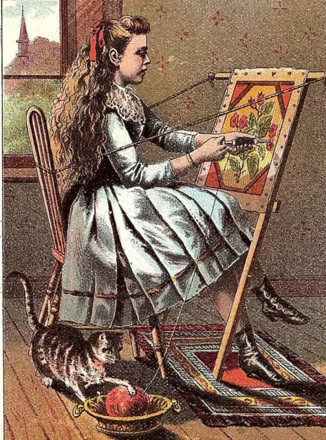 1885 The Mollie Knitting Machine George H King Kansas City MO Cat Playing Yarn