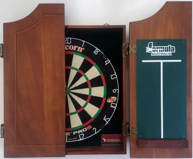 Unicorn Eclipse Pro 2 Dart Board & TIMBER walnut Solid Wooden Cabinet Gift