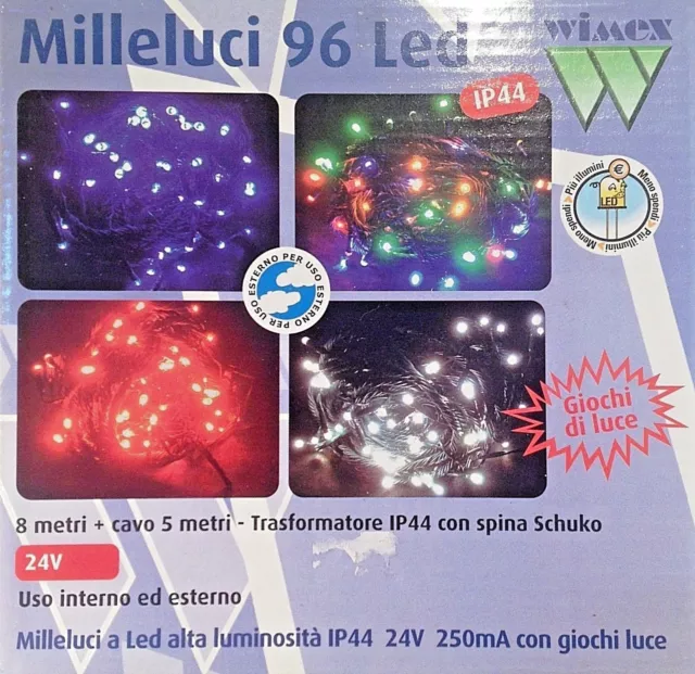 Catenaria Natale 96 Luci Led Bianco 8 Metri Con Giochi Luce Serie Esterno Albero