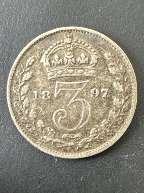 Great Britain 1897 - 3 Pence - Queen Victoria 3rd Portrait; .925 Silver Coin