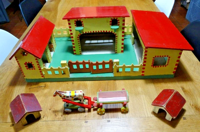 GRANDE FERME MINIATURE bois ARTISANAL 2 NICHE 1 ATTELAGE belle fabrication 1930 EUR 25,00 