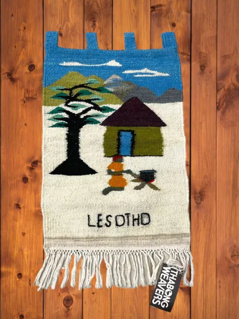 African Wool Tapestry Wall Hanging Hand Woven Art from Kingdom of Lesotho 16x30”