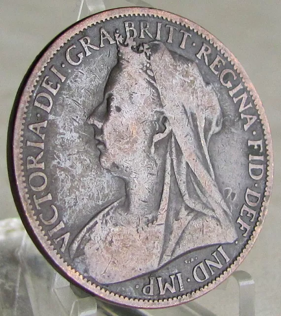 1901 Great Britain One Penny Queen Victoria World Coin KM #  790 ✔️