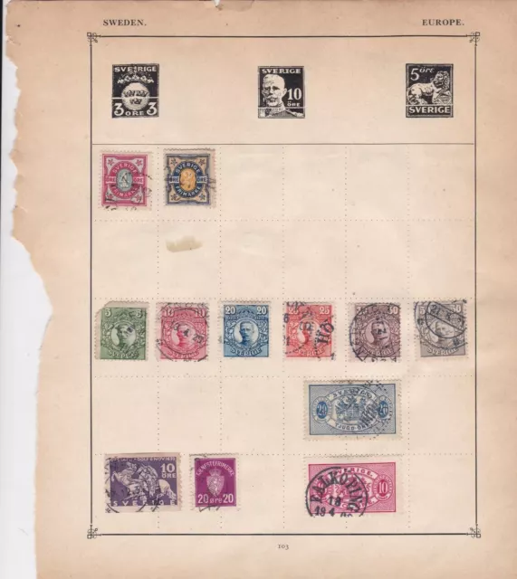 Sweden Stamps on Album Page ref  R 18877