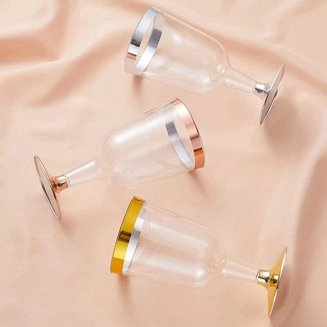 Bicchiere da vino in plastica da 50/25 pezzi con bordo dorato, eleganti bicchieri da vino usa e getta con stelo, bicchieri di plastica durevoli per matrimoni  15