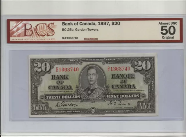 BC-25b 1937 Gordon-Towers Canada 1 dollar note AUNC Comb Ship (world/lot)