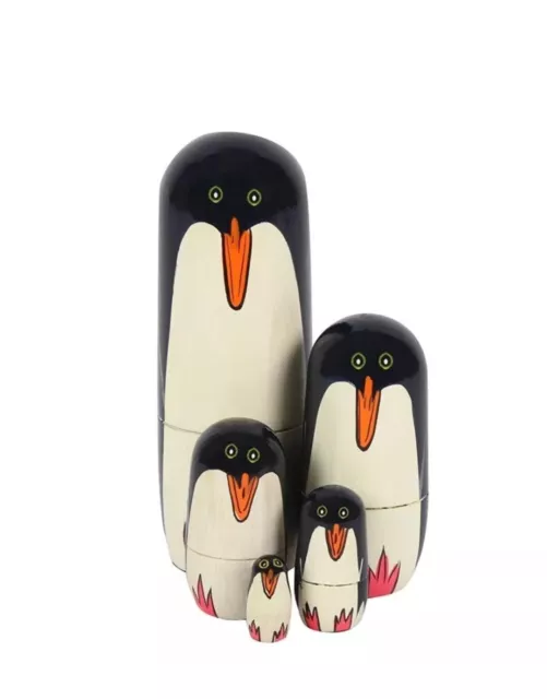 Handmade Wooden Penguin Russian Nesting Dolls Matryoshka Wooden Toys Gift