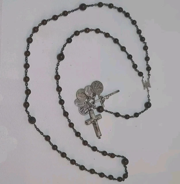 CHAPELET ANCIEN CROIX ARGENT poinçon crabe et Perles Cristal taillé