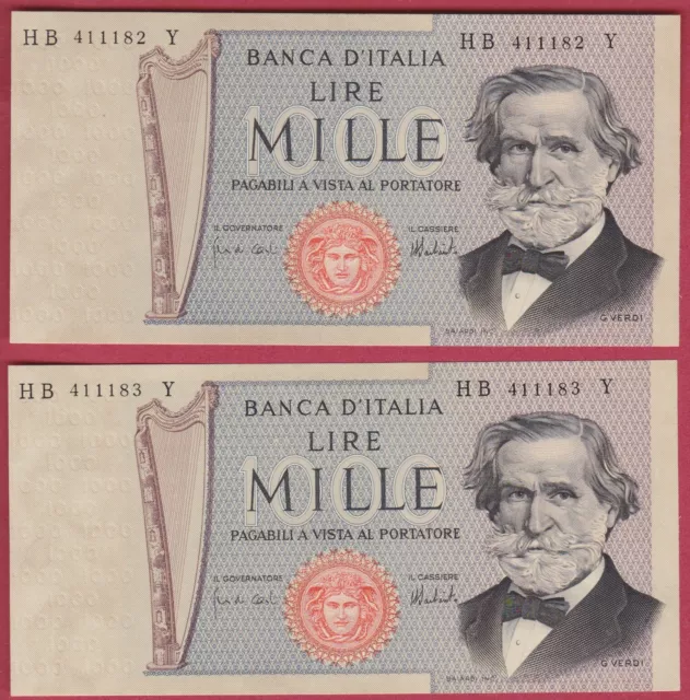 R* Italy 1000 Lire 2 Notes Lot 1973 Serial Unc Details #4729