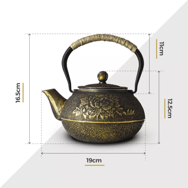 Chinesische Schwarz & Gold Gusseisen Teekanne 1200ml 3
