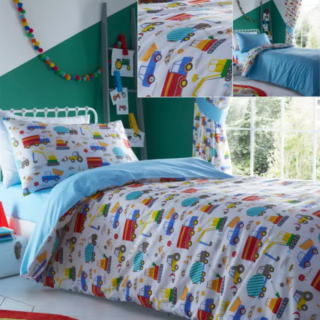 Kid's Junior / Toddler Duvet Quilt Cover Bedding Bed Set  Boy's Trucks Cars