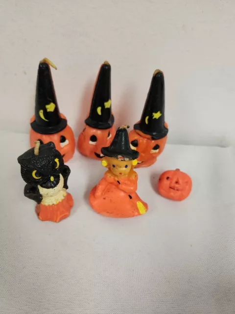 Vintage Gurley Halloween Candles (5) Witch Jack O Lantern w Hats  Owl Pumpkin