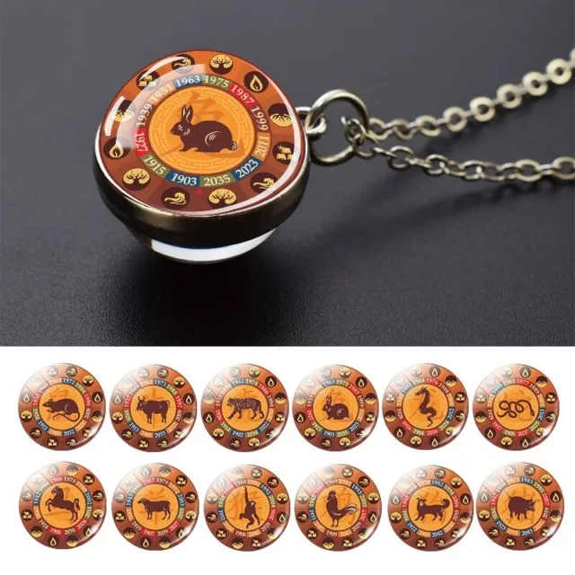 Rabbit Year Chinese Zodiac Glass Ball Pendant Necklace Amulet Jewelry Necklace