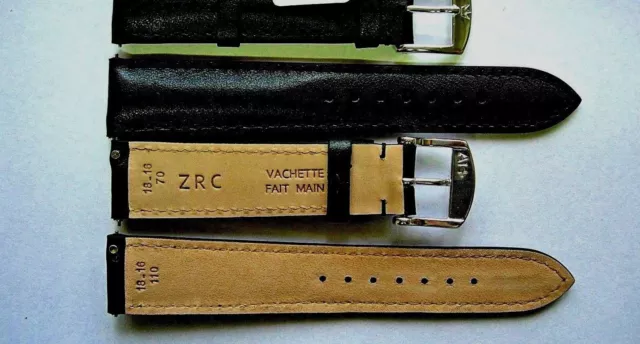 1 Bracelet ZRC 18 mm NOIR FAIT MAIN strap handmade band racing watch cuir 2