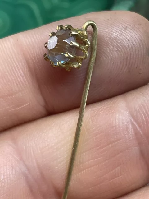 Antique Edwardian Gild Metal & Saphiret Glass Stick Pin 6.5 Cm Long