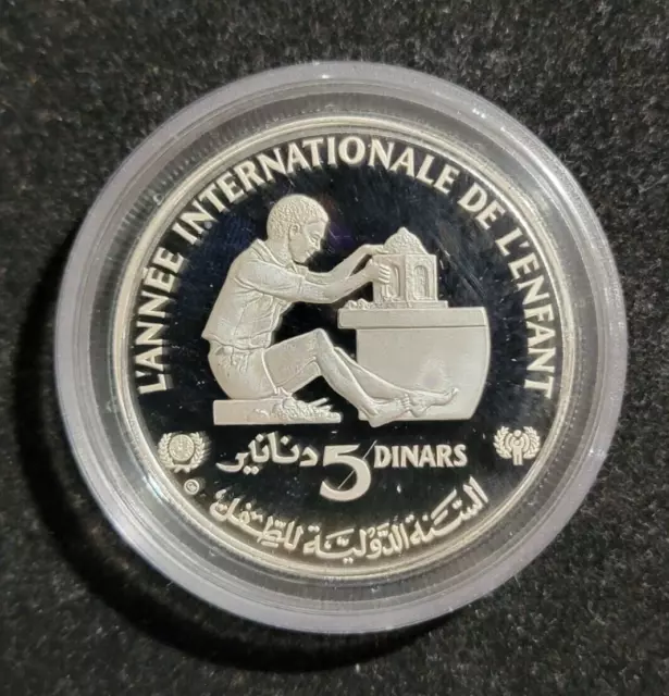 1982 Tunisia 5 Dinars Silver Proof YEAR OF THE CHILD