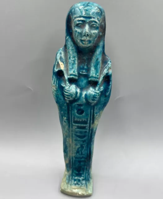 Beautiful Ancient Egyptian Glazed Faience Ushabti Shabti With Hieroglyphics