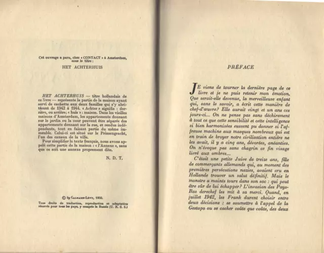 JOURNAL de Anne FRANK  1942-1944 HET ACHTERHUIS Préface DANIEL-ROPS Déportation 3