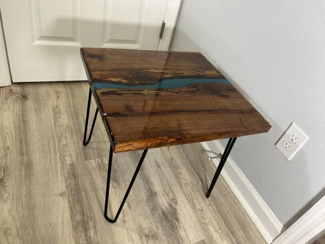 Black Walnut Epoxy Resin River Table with Hairpin legs